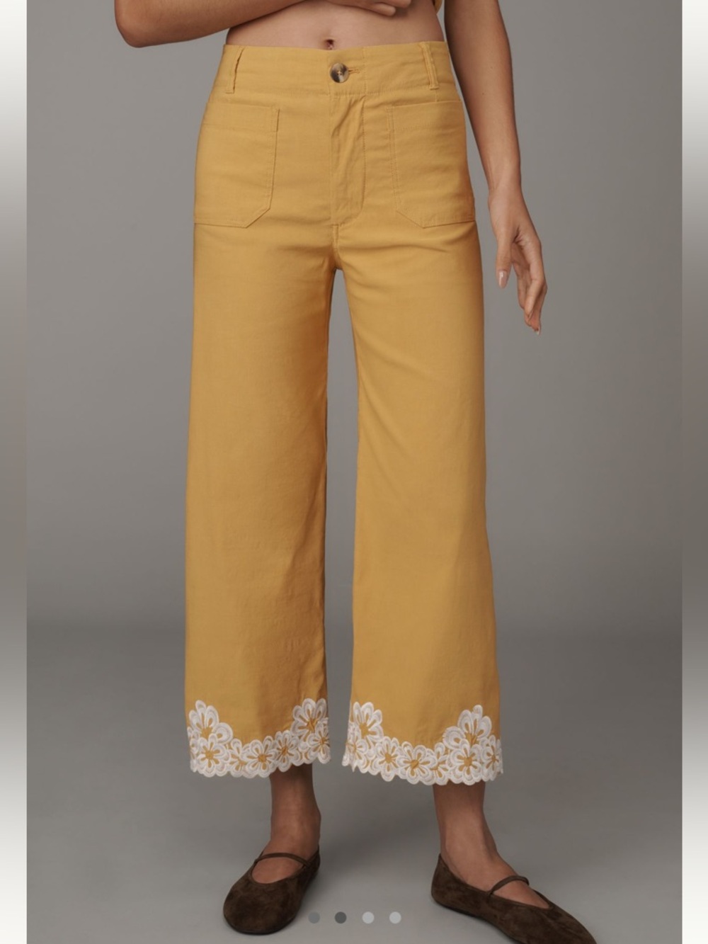 Anthropologie Colette Pants Maeve Embroidered Cropped Wide Leg High Rise New